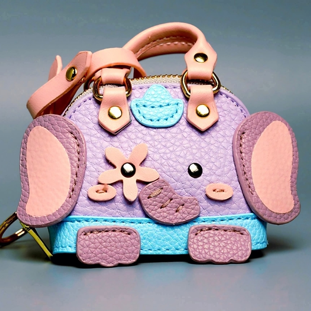 Adorable Whimsical Elephant Coin Purse- Pink and Purple